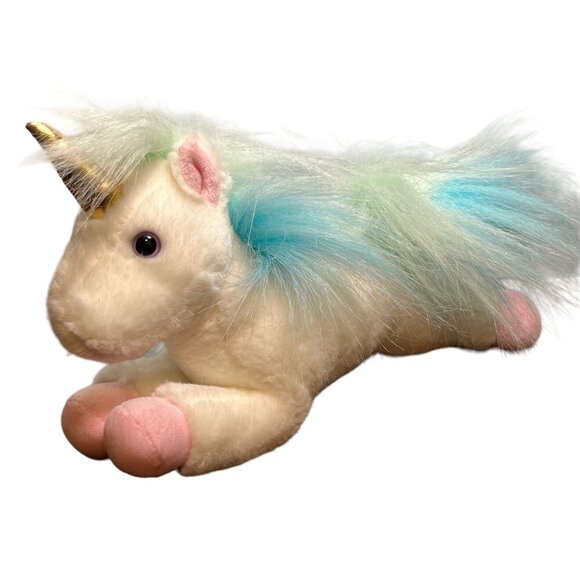 Aurora Unicorn Plush Stuffed Animal 9" White Pink Pastel Mane Tail Gold Horn - Picture 1 of 9